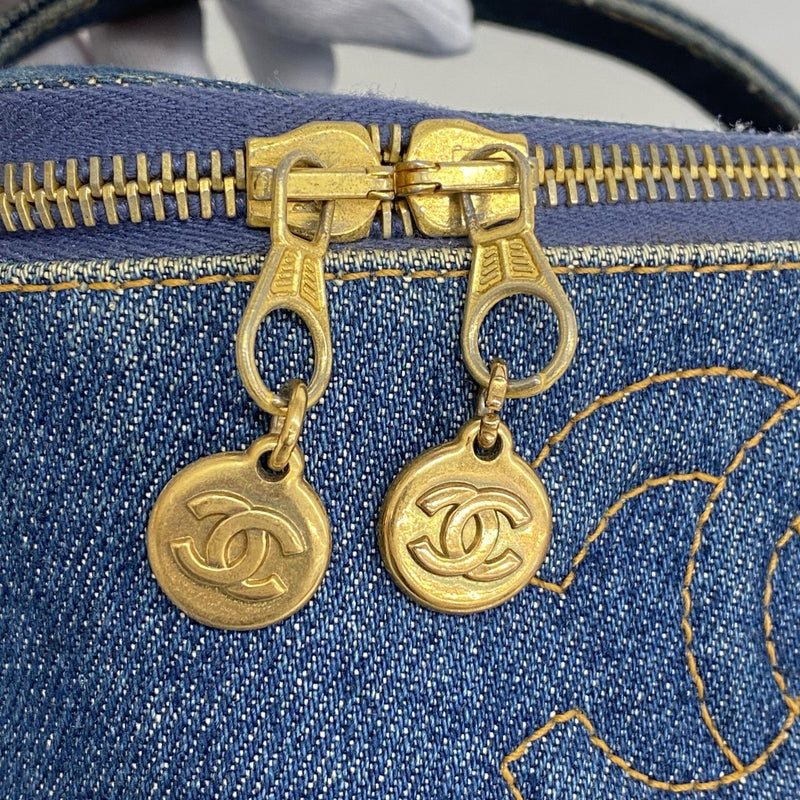 【6fb2432】シャネル バニティバッグ デニム ブルー ゴールド金具【中古】レディース