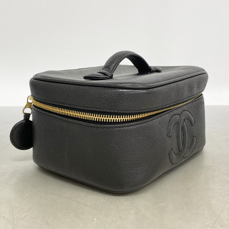 【6fb2459】シャネル バニティバッグ キャビアスキン ブラック ゴールド金具【中古】レディース