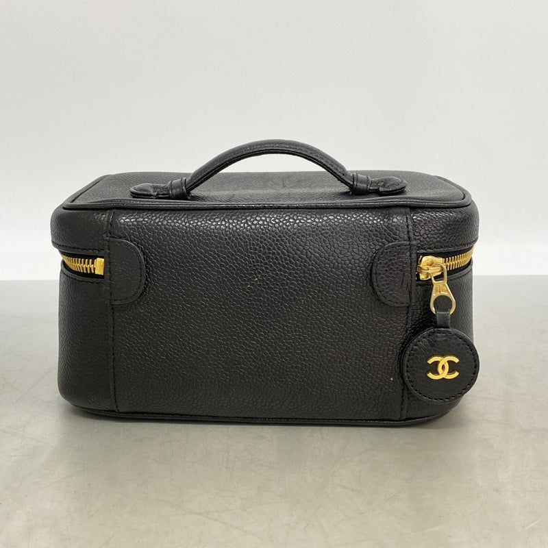 【6fb2459】シャネル バニティバッグ キャビアスキン ブラック ゴールド金具【中古】レディース