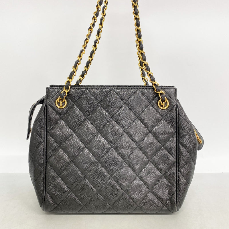 【6fb2471】シャネル ショルダーバッグ マトラッセ チェーンショルダー キャビアスキン ブラック ゴールド金具【中古】レディース