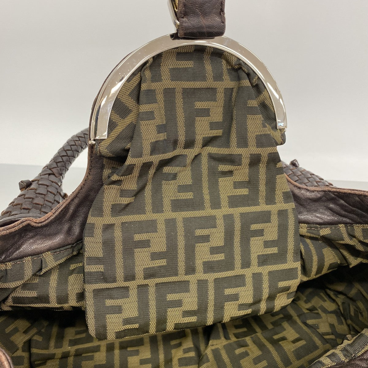 【6fb2477】フェンディ ハンドバッグ スパイバッグ レザー ブラウン ゴールド/シルバー金具【中古】レディース