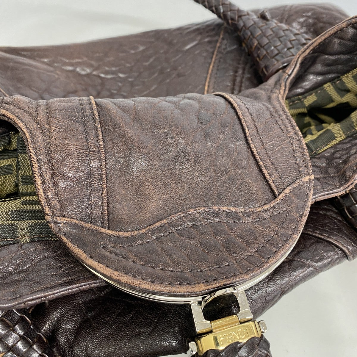 【6fb2477】フェンディ ハンドバッグ スパイバッグ レザー ブラウン ゴールド/シルバー金具【中古】レディース
