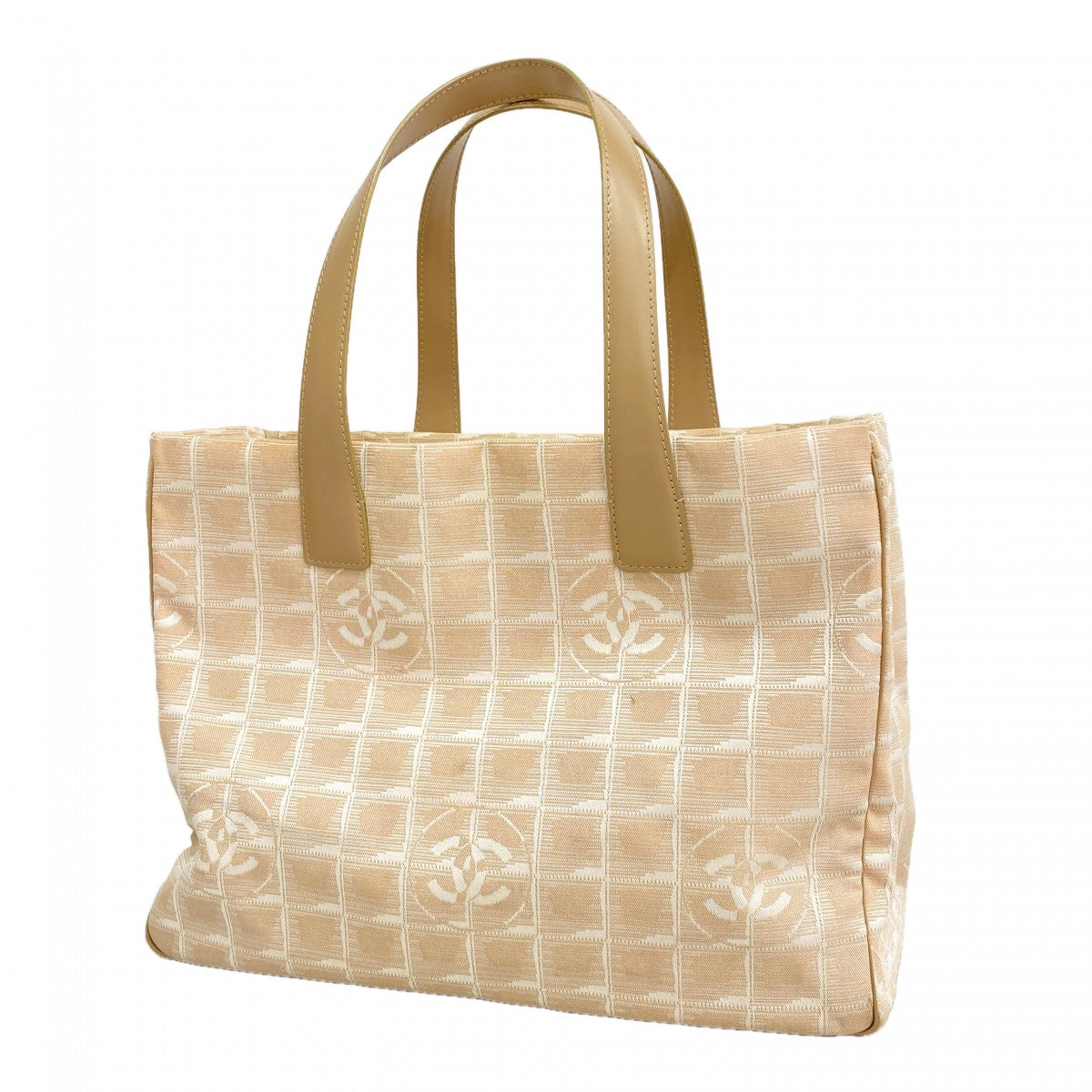 【6fb2478】シャネル トートバッグ ニュートラベル ナイロン ベージュ シルバー シャンパンゴールド金具【中古】レディース