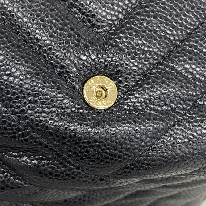 【6fb2480】シャネル 三つ折り財布 ボーイシャネル キャビアスキン ブラック ゴールド金具【中古】レディース