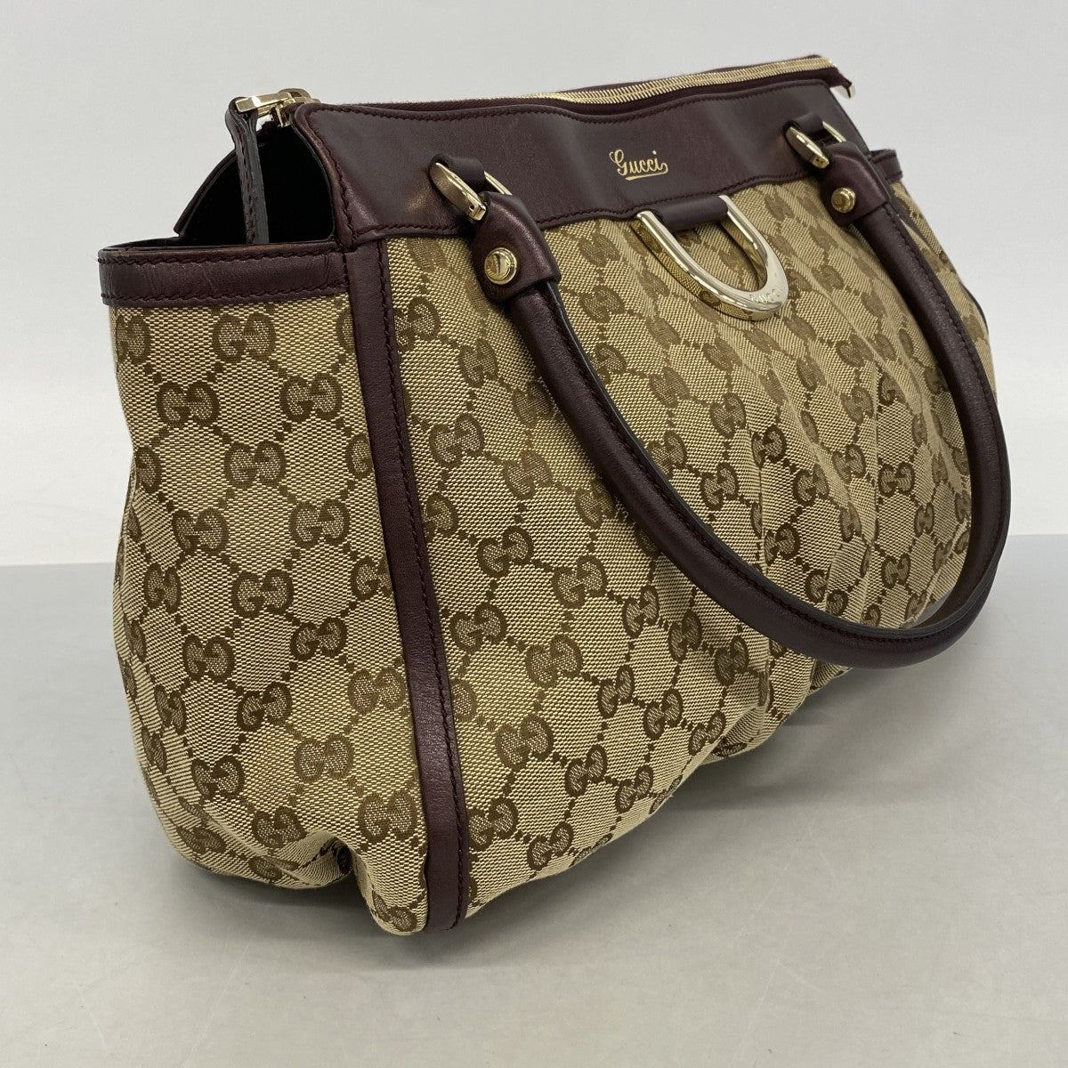 【6fb2482-k】グッチ トートバッグ GGキャンバス/アビー 189831 キャンバス ブラウン シャンパンゴールド金具【中古】レディース