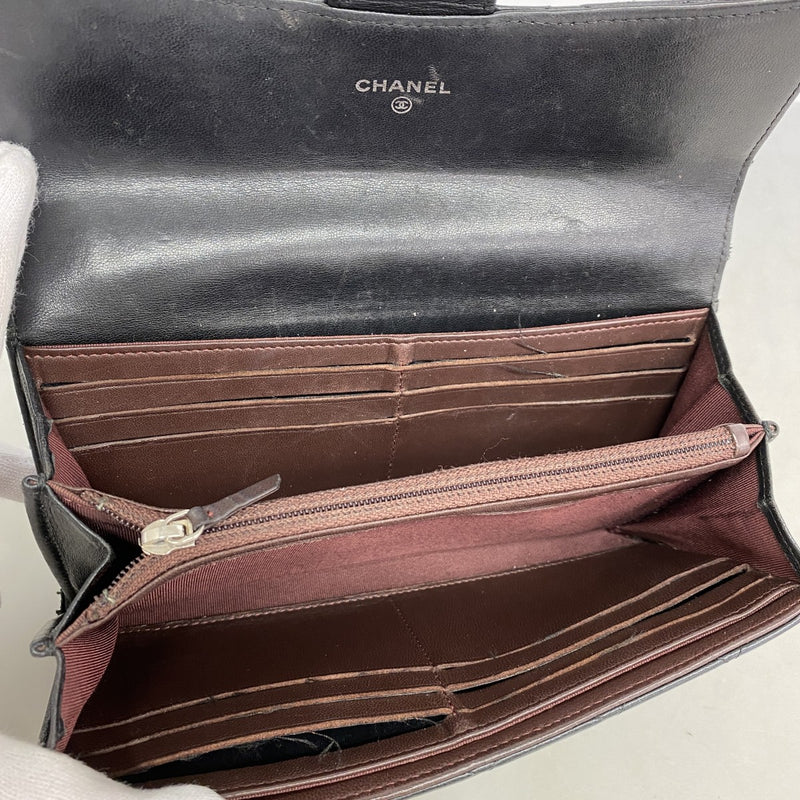 【6fb2512】シャネル 長財布 マトラッセ ラムスキン ブラック シルバー金具【中古】レディース