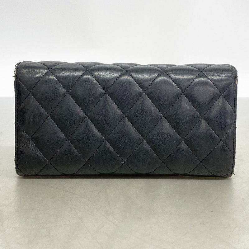 【6fb2512】シャネル 長財布 マトラッセ ラムスキン ブラック シルバー金具【中古】レディース