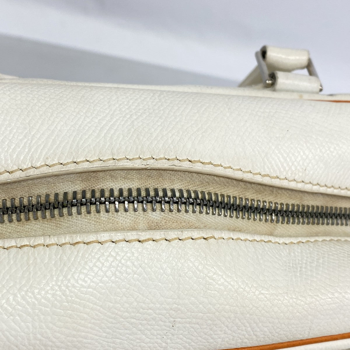 【6fb2524】エルメス ハンドバッグ プリュム28 ヴォーエプソン ホワイト オレンジ シルバー金具 □I刻印【中古】レディース