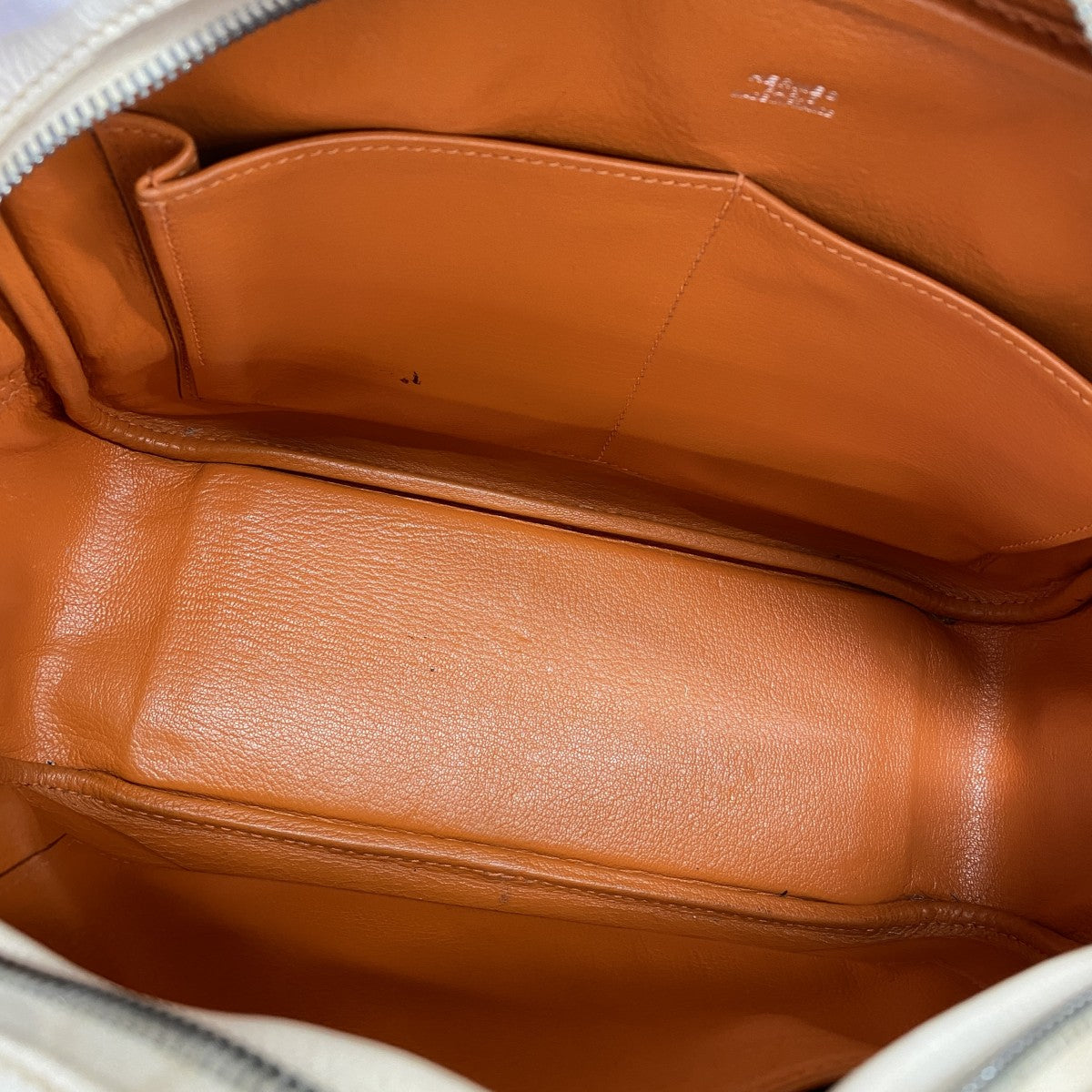 【6fb2524】エルメス ハンドバッグ プリュム28 ヴォーエプソン ホワイト オレンジ シルバー金具 □I刻印【中古】レディース