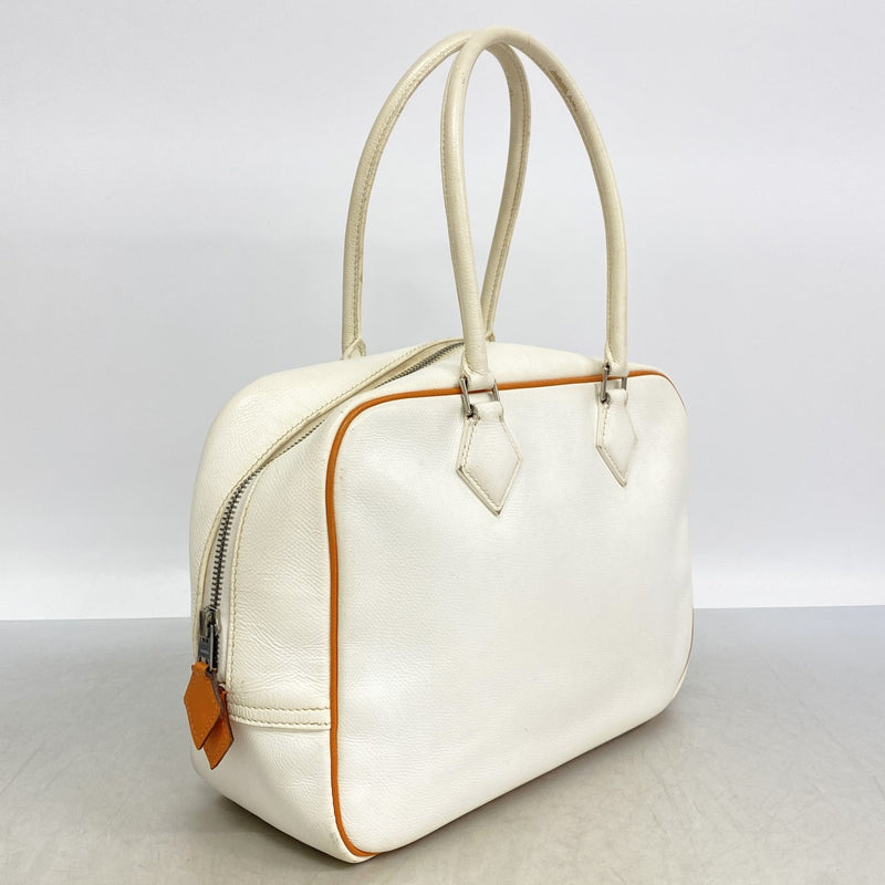 【6fb2524】エルメス ハンドバッグ プリュム28 ヴォーエプソン ホワイト オレンジ シルバー金具 □I刻印【中古】レディース