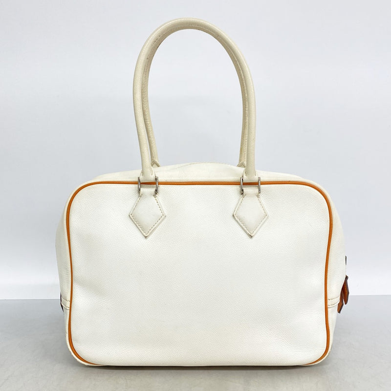 【6fb2524】エルメス ハンドバッグ プリュム28 ヴォーエプソン ホワイト オレンジ シルバー金具 □I刻印【中古】レディース