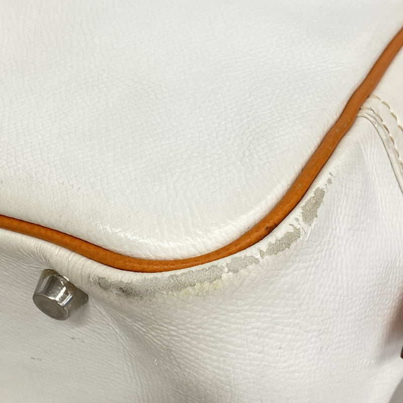 【6fb2524】エルメス ハンドバッグ プリュム28 ヴォーエプソン ホワイト オレンジ シルバー金具 □I刻印【中古】レディース