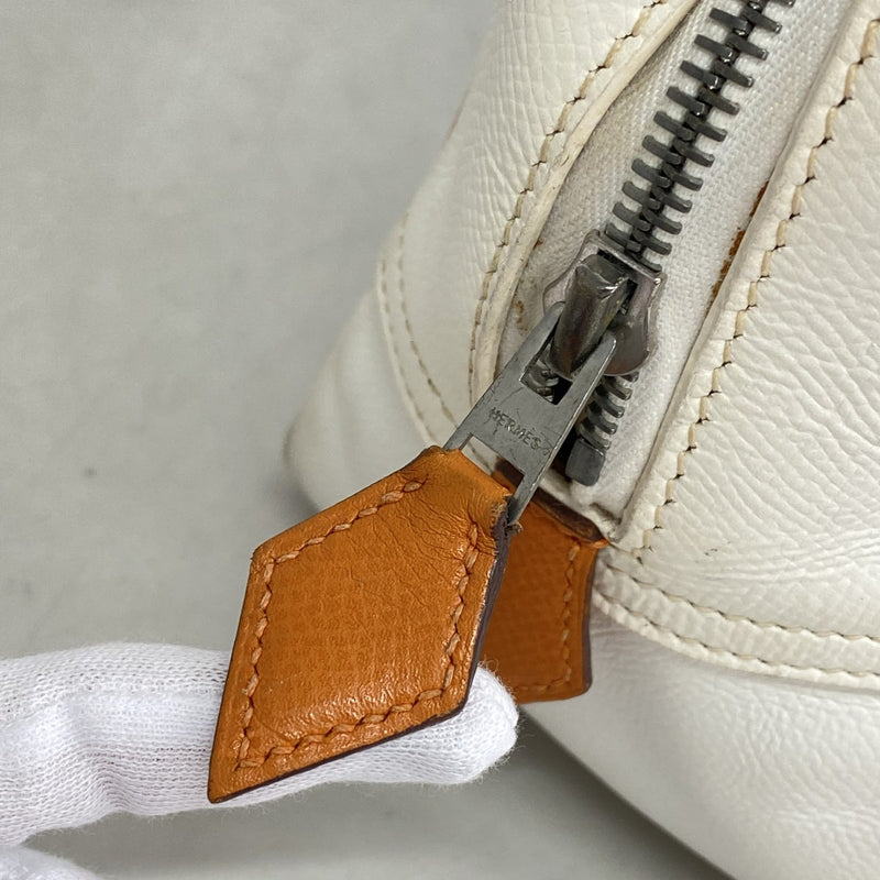 【6fb2524】エルメス ハンドバッグ プリュム28 ヴォーエプソン ホワイト オレンジ シルバー金具 □I刻印【中古】レディース