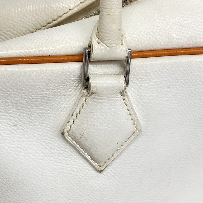 【6fb2524】エルメス ハンドバッグ プリュム28 ヴォーエプソン ホワイト オレンジ シルバー金具 □I刻印【中古】レディース