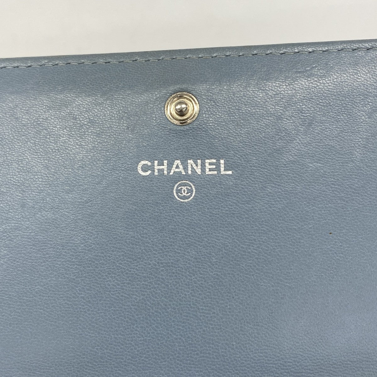 【6fb2538-k】シャネル 長財布 ラムスキン ブルー シルバー金具【中古】レディース