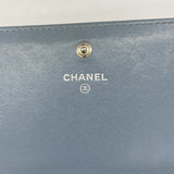【6fb2538-k】シャネル 長財布 ラムスキン ブルー シルバー金具【中古】レディース