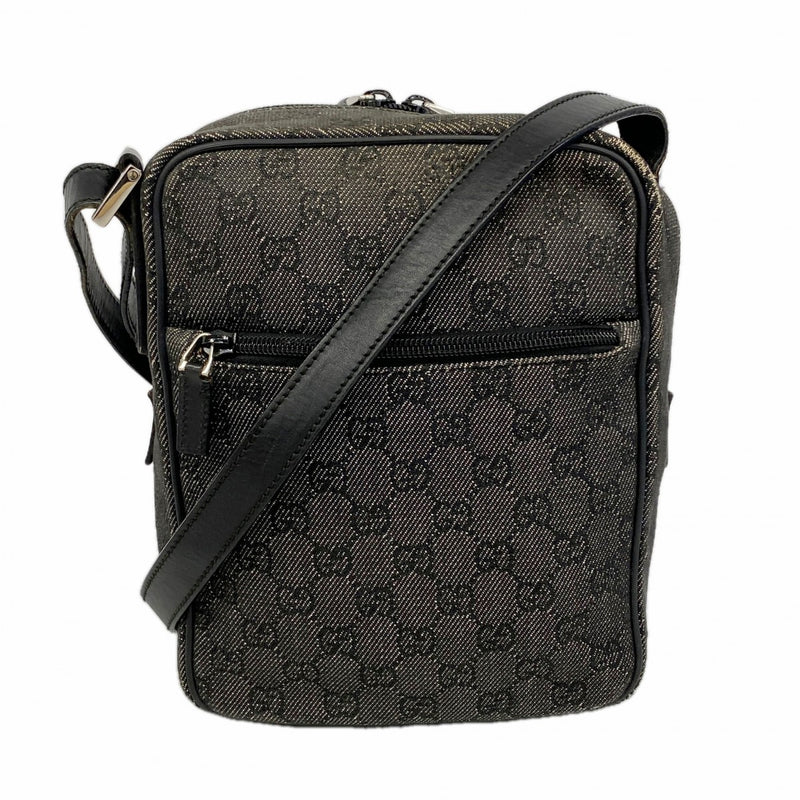 【6fb2544-k】グッチ ショルダーバッグ 03136 デニム ブラック シルバー金具【中古】レディース