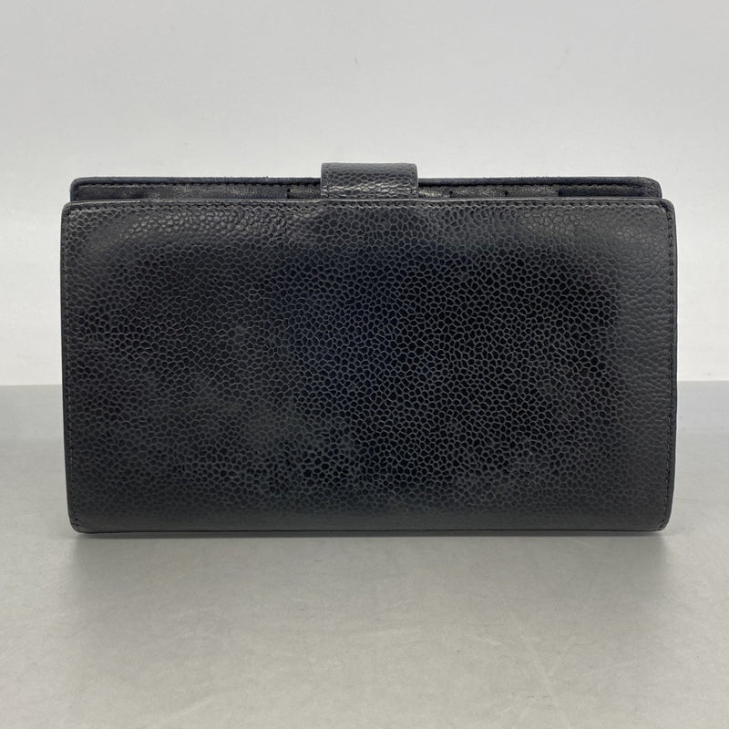【6fb2548-k】シャネル 長財布 キャビアスキン ブラック ゴールド金具【中古】レディース