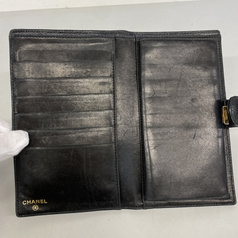 【6fb2548-k】シャネル 長財布 キャビアスキン ブラック ゴールド金具【中古】レディース