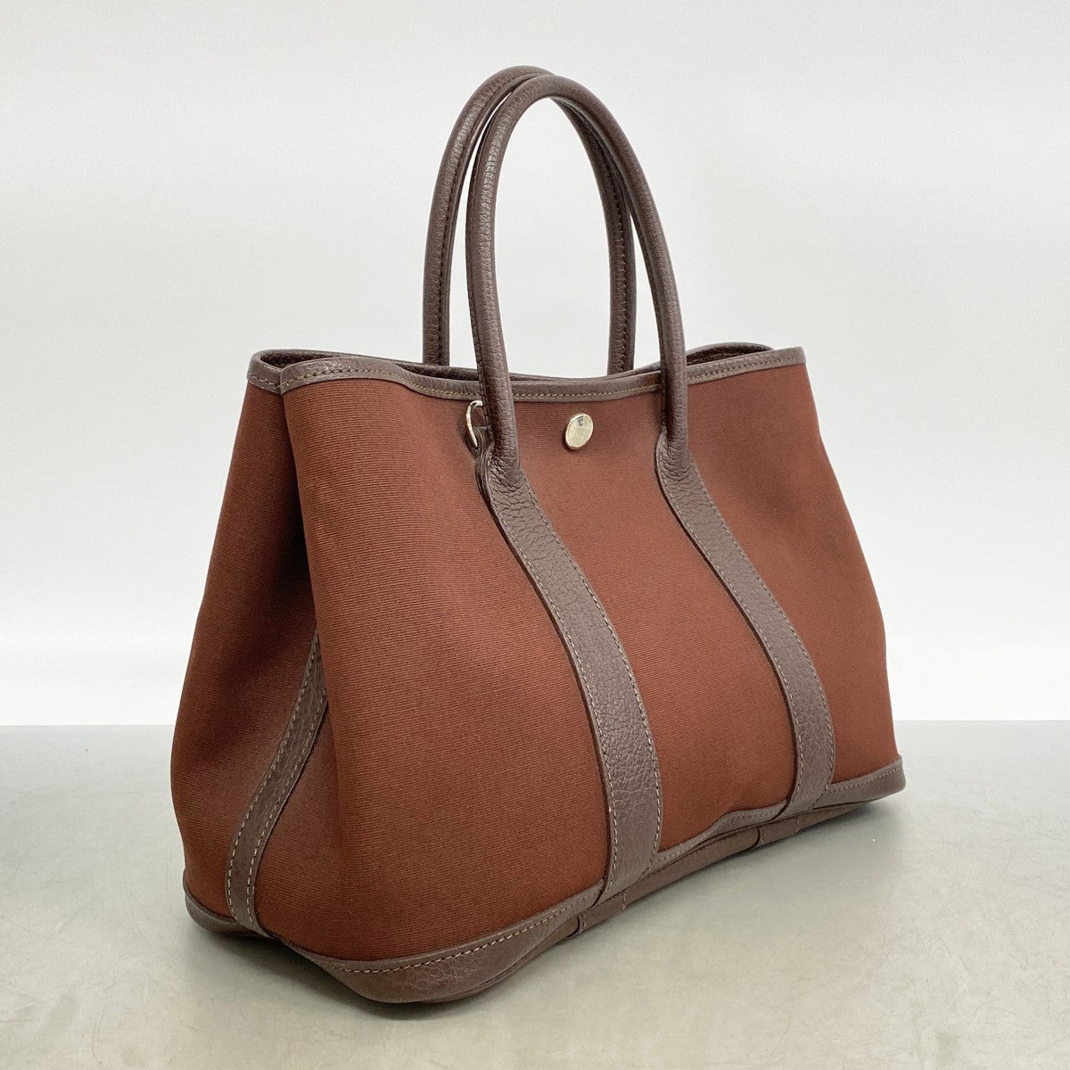 【6fb2559】エルメス トートバッグ ガーデンパーティTPM トワルオフィシエ ブラウン シルバー金具 □I刻印【中古】レディース