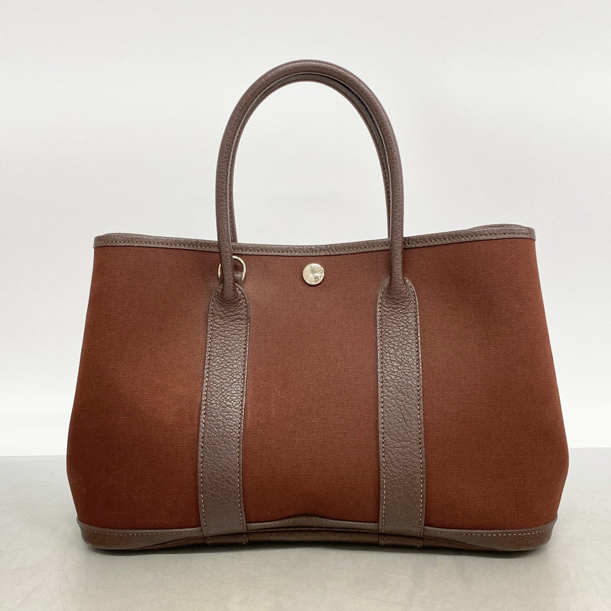 【6fb2559】エルメス トートバッグ ガーデンパーティTPM トワルオフィシエ ブラウン シルバー金具 □I刻印【中古】レディース