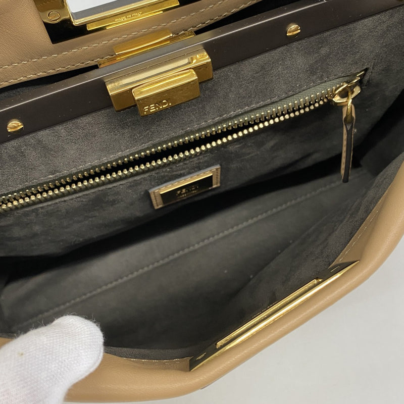 【6fb2611】フェンディ ハンドバッグ ピーカブー レザー ベージュ ゴールド金具 2wayバッグ【中古】レディース