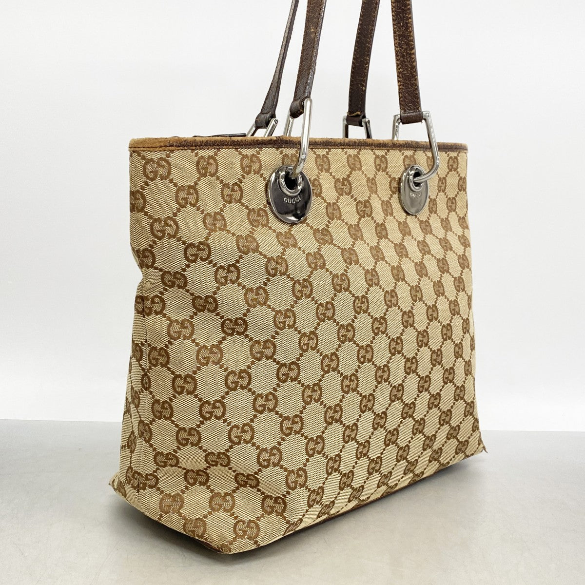 【6fb2641】グッチ トートバッグ GGキャンバス 139552 キャンバス ブラウン シルバー金具【中古】レディース