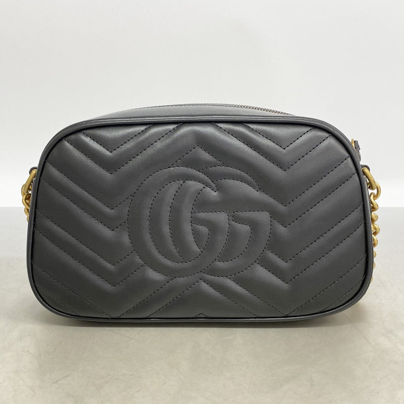 【6fb2642】グッチ ショルダーバッグ GGマーモント 447632 レザー ブラック ゴールド金具【中古】レディース