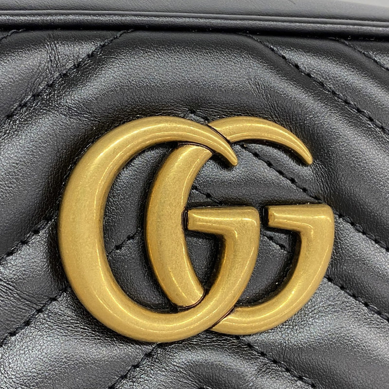 【6fb2642】グッチ ショルダーバッグ GGマーモント 447632 レザー ブラック ゴールド金具【中古】レディース
