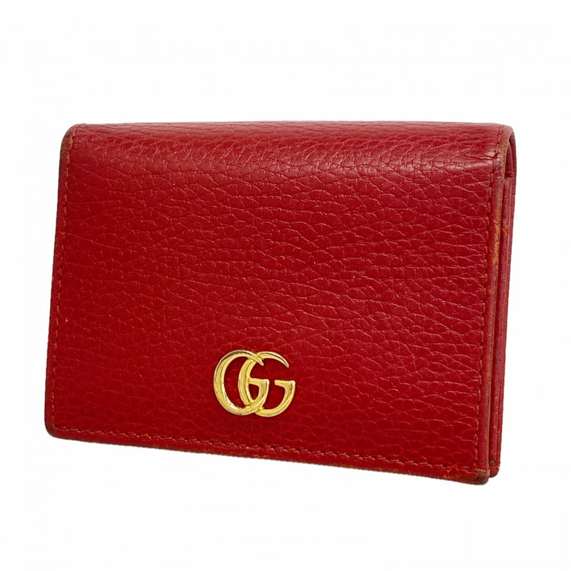【6fb2651】グッチ 財布 GGマーモント 456126 レザー レッド ゴールド金具【中古】レディース