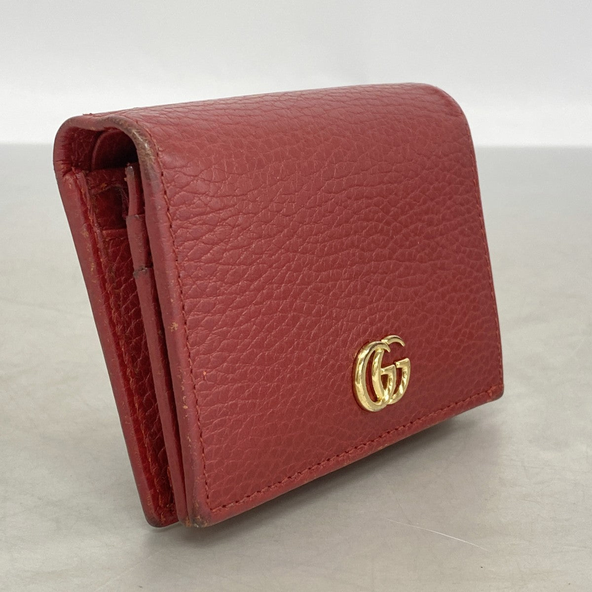 【6fb2651】グッチ 財布 GGマーモント 456126 レザー レッド ゴールド金具【中古】レディース