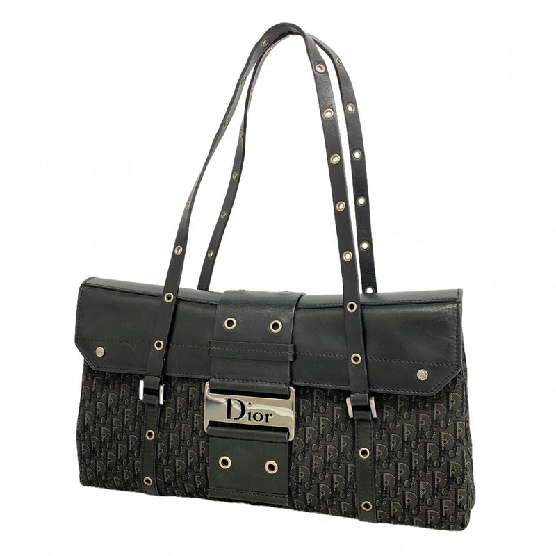 【6fb2663】クリスチャンディオール ショルダーバッグ ストリートシック キャンバス ブラック シルバー金具【中古】レディース