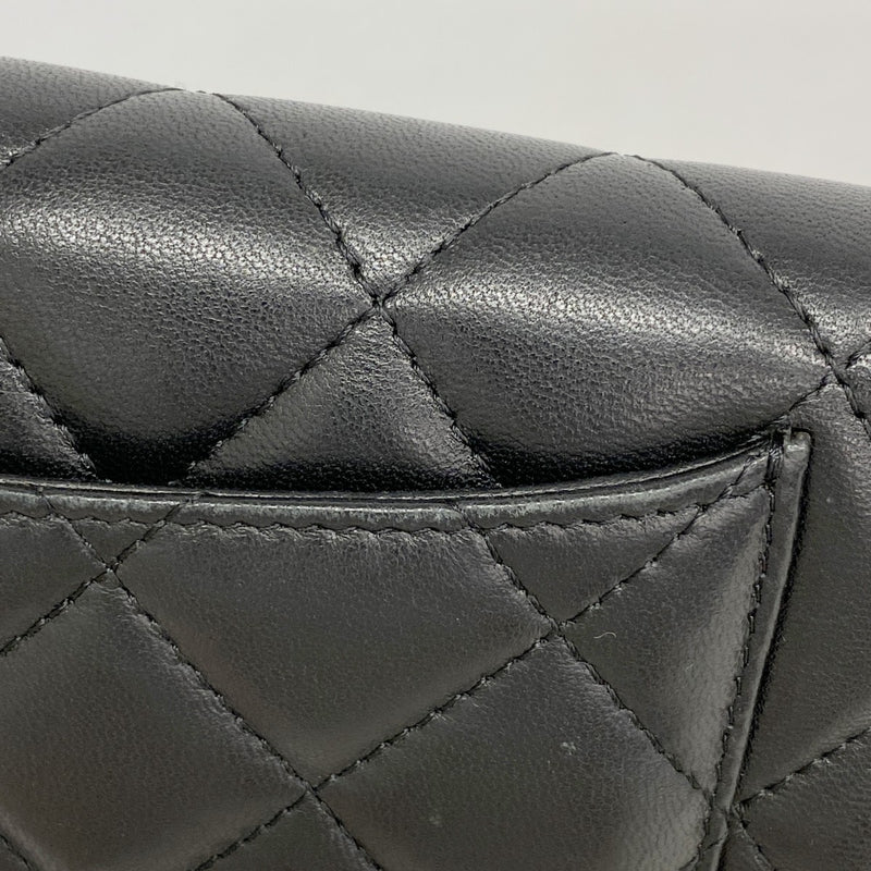 【6fb2666】シャネル 三つ折り長財布 マトラッセ ラムスキン ブラック シルバー金具【中古】レディース
