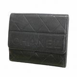 【6fb2667】シャネル 財布 マトラッセ ラムスキン ブラック シルバー金具【中古】レディース