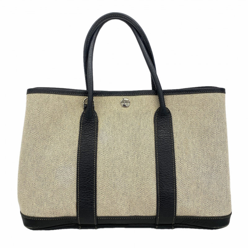 【6fb2719】エルメス トートバッグ ガーデンパーティTPM トワルアッシュ ブラック ベージュ シルバー金具 □J刻印【中古】レディース