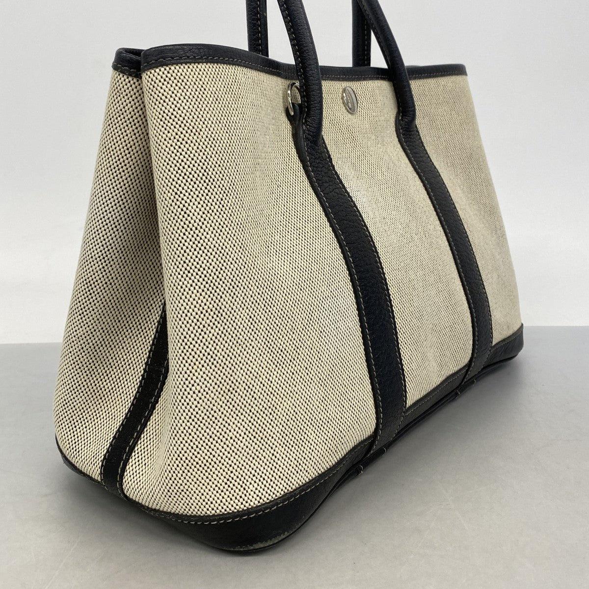 【6fb2719】エルメス トートバッグ ガーデンパーティTPM トワルアッシュ ブラック ベージュ シルバー金具 □J刻印【中古】レディース
