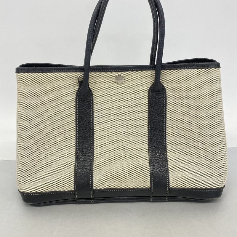 【6fb2719】エルメス トートバッグ ガーデンパーティTPM トワルアッシュ ブラック ベージュ シルバー金具 □J刻印【中古】レディース