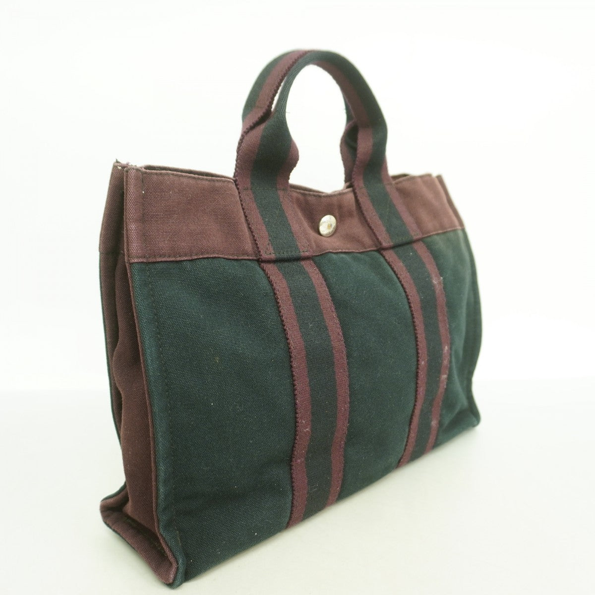 【6fb2743-k】エルメス ハンドバッグ フールトゥPM キャンバス ブラック ボルドー シルバー金具【中古】メンズ レディース ユニセックス