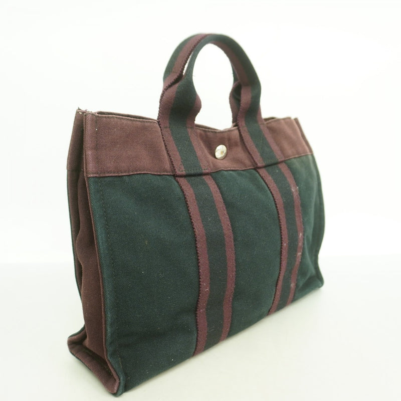 【6fb2743-k】エルメス ハンドバッグ フールトゥPM キャンバス ブラック ボルドー シルバー金具【中古】メンズ レディース ユニセックス