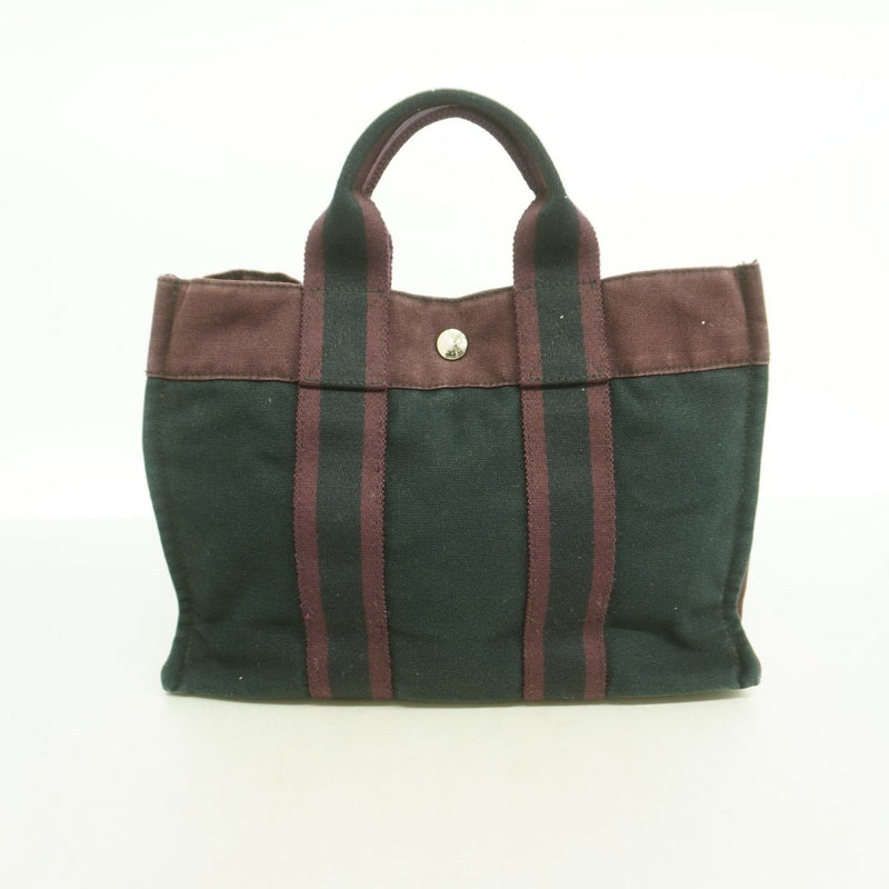 【6fb2743-k】エルメス ハンドバッグ フールトゥPM キャンバス ブラック ボルドー シルバー金具【中古】メンズ レディース ユニセックス
