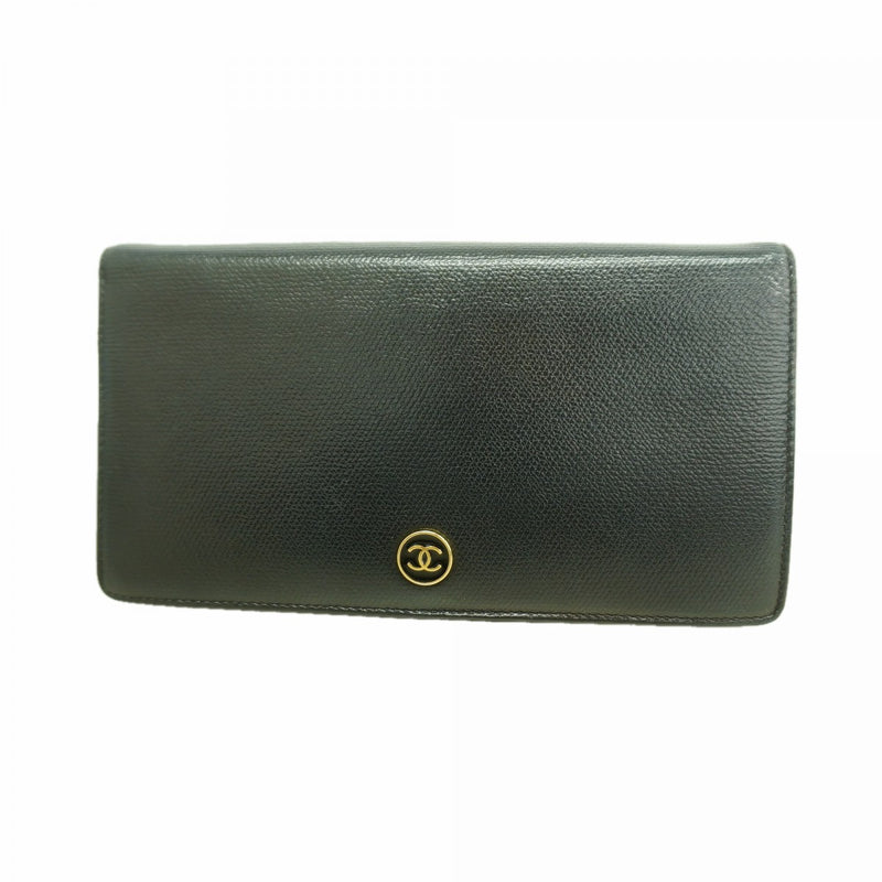 【6fb2745-k】シャネル 長財布 ココボタン レザー ブラック シャンパンゴールド金具【中古】レディース