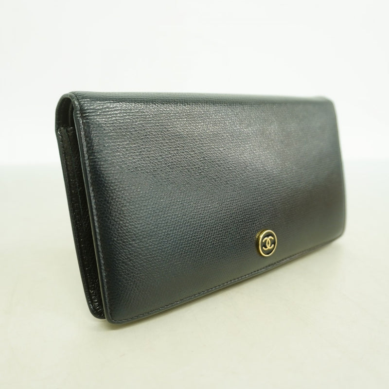 【6fb2745-k】シャネル 長財布 ココボタン レザー ブラック シャンパンゴールド金具【中古】レディース