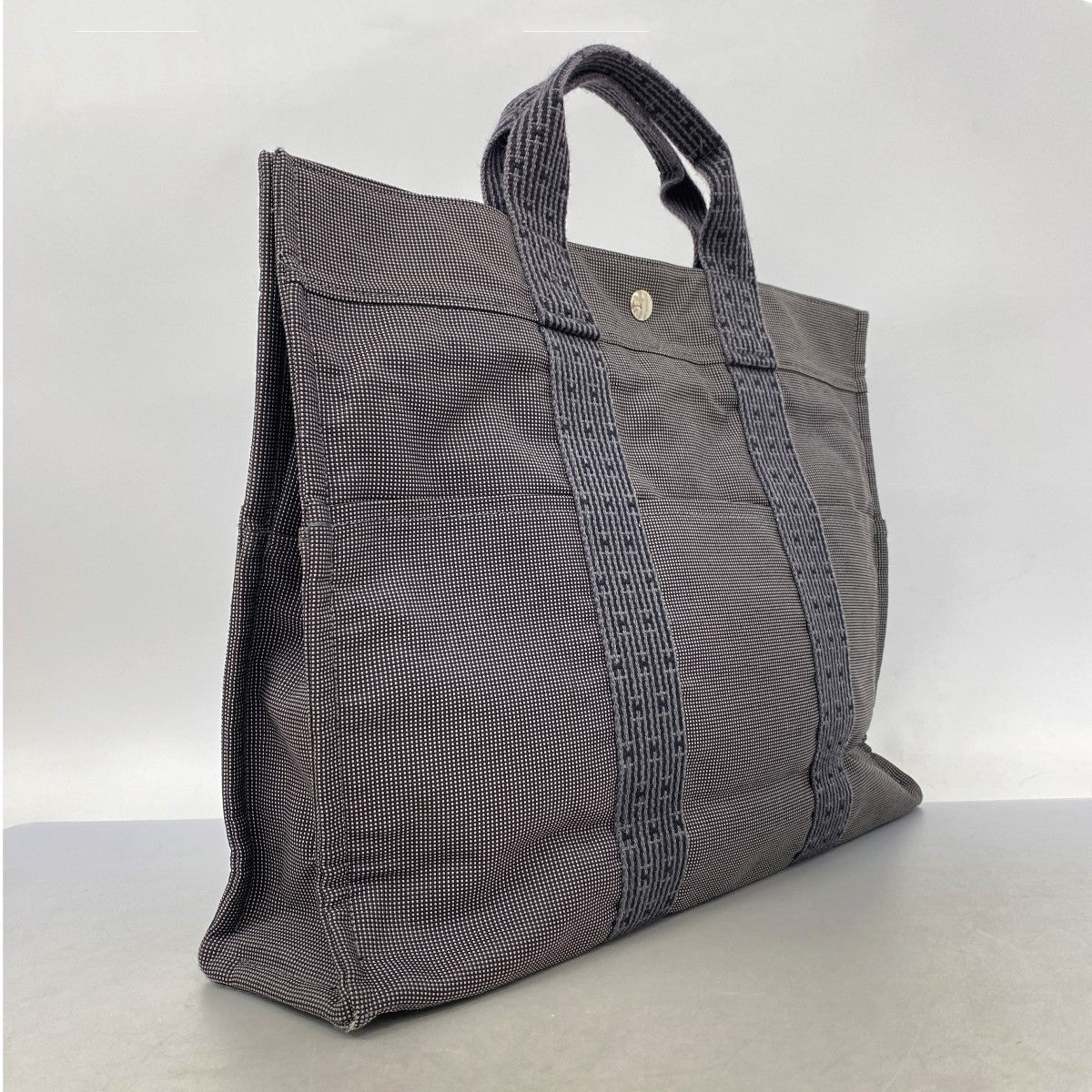 【6fb2755-k】エルメス トートバッグ エールラインMM キャンバス グレー シルバー金具【中古】レディース