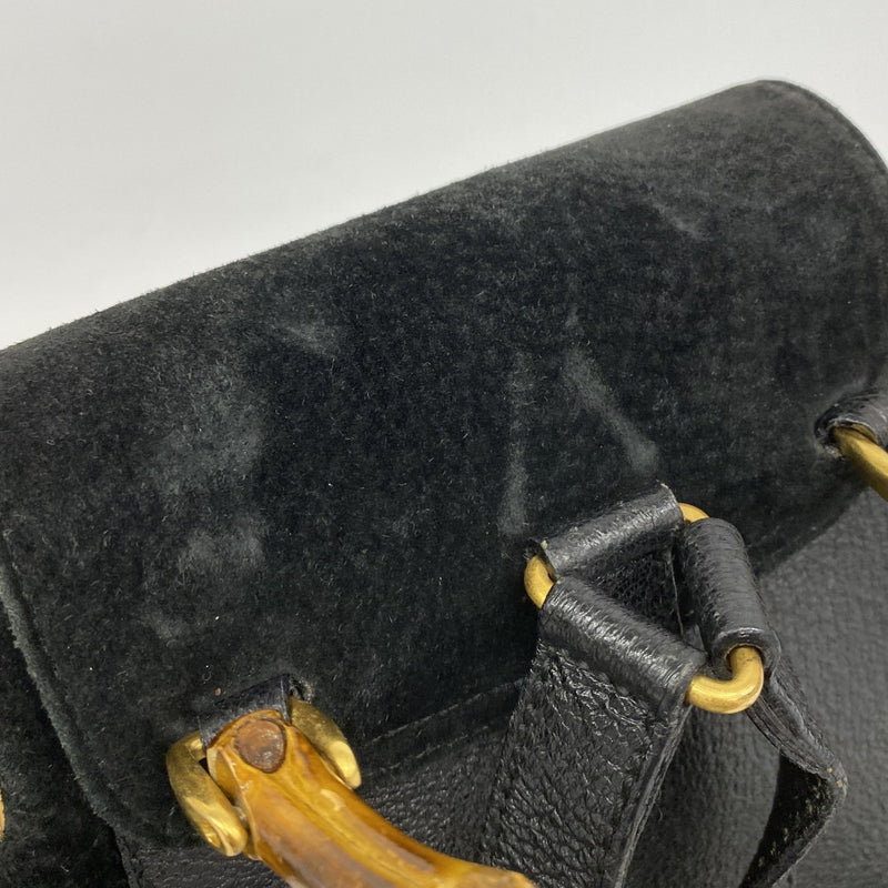 【6fb2759-k】グッチ リュック・デイパック バンブー 003 1956 0030 スウェード ブラック ゴールド金具【中古】レディース