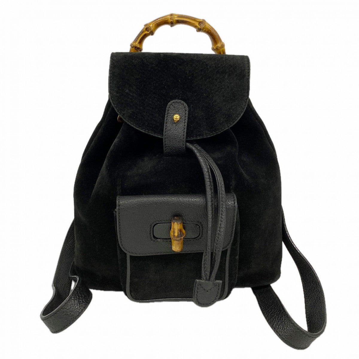 【6fb2759-k】グッチ リュック・デイパック バンブー 003 1956 0030 スウェード ブラック ゴールド金具【中古】レディース