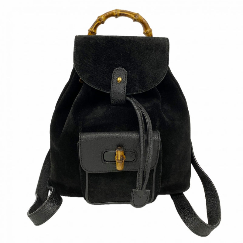 【6fb2759-k】グッチ リュック・デイパック バンブー 003 1956 0030 スウェード ブラック ゴールド金具【中古】レディース