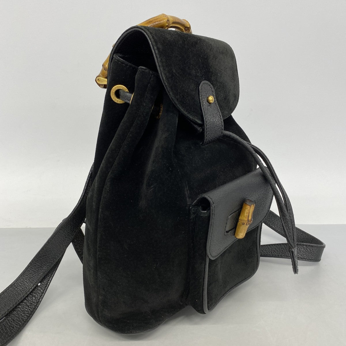 【6fb2759-k】グッチ リュック・デイパック バンブー 003 1956 0030 スウェード ブラック ゴールド金具【中古】レディース