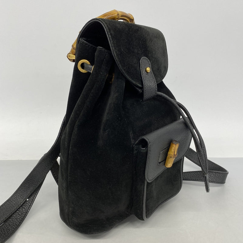 【6fb2759-k】グッチ リュック・デイパック バンブー 003 1956 0030 スウェード ブラック ゴールド金具【中古】レディース