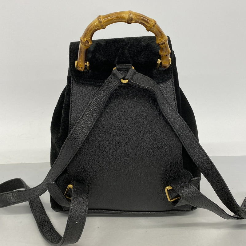 【6fb2759-k】グッチ リュック・デイパック バンブー 003 1956 0030 スウェード ブラック ゴールド金具【中古】レディース