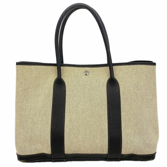 【6fb2766】エルメス トートバッグ ガーデンパーティPM トワルアッシュ ブラック ベージュ シルバー金具 □J刻印【中古】レディース